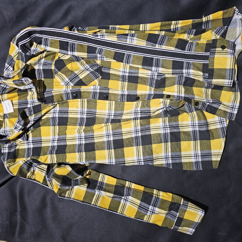 Yellow and Black Plaid Button-Up Shirt